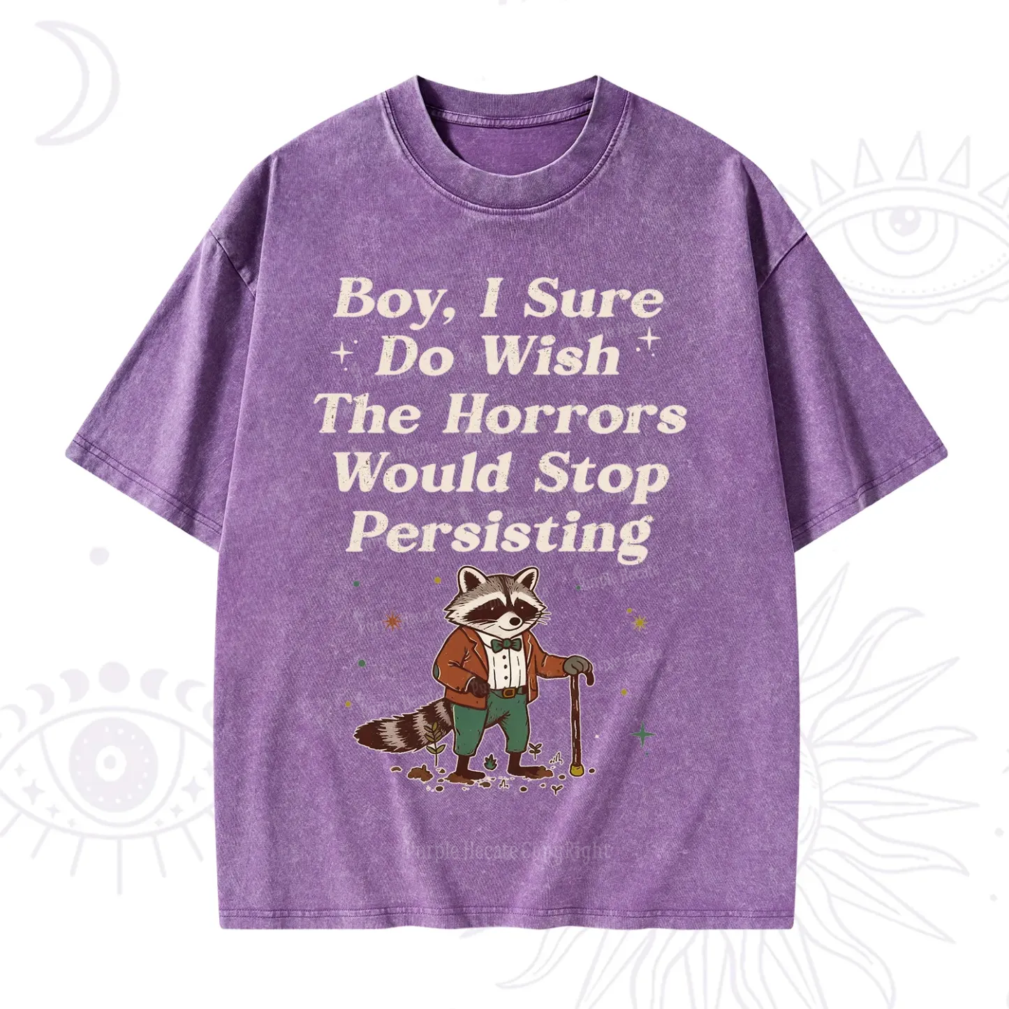 Purplehecate Raccoon Boy I Sure Do Wish The Horrors Would Stop Persisting Washed T-Shirt
