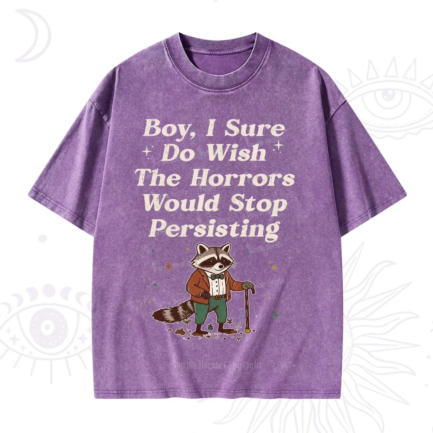 Purplehecate Raccoon Boy I Sure Do Wish The Horrors Would Stop Persisting Washed T-Shirt