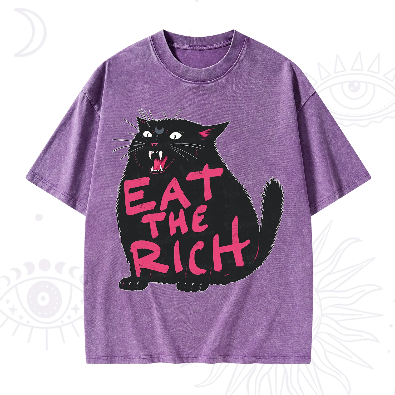 Purplehecate Eat The Rich Cat Washed T-Shirt