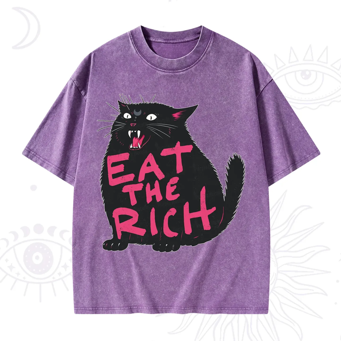 Purplehecate Eat The Rich Cat Washed T-Shirt