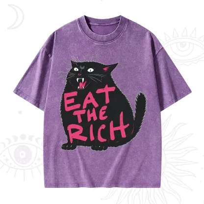 Purplehecate Eat The Rich Cat Washed T-Shirt