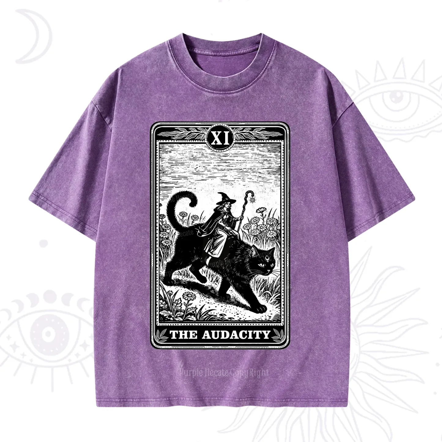 Purplehecate The Audacity Wizard Cat Tarot Washed T-Shirt