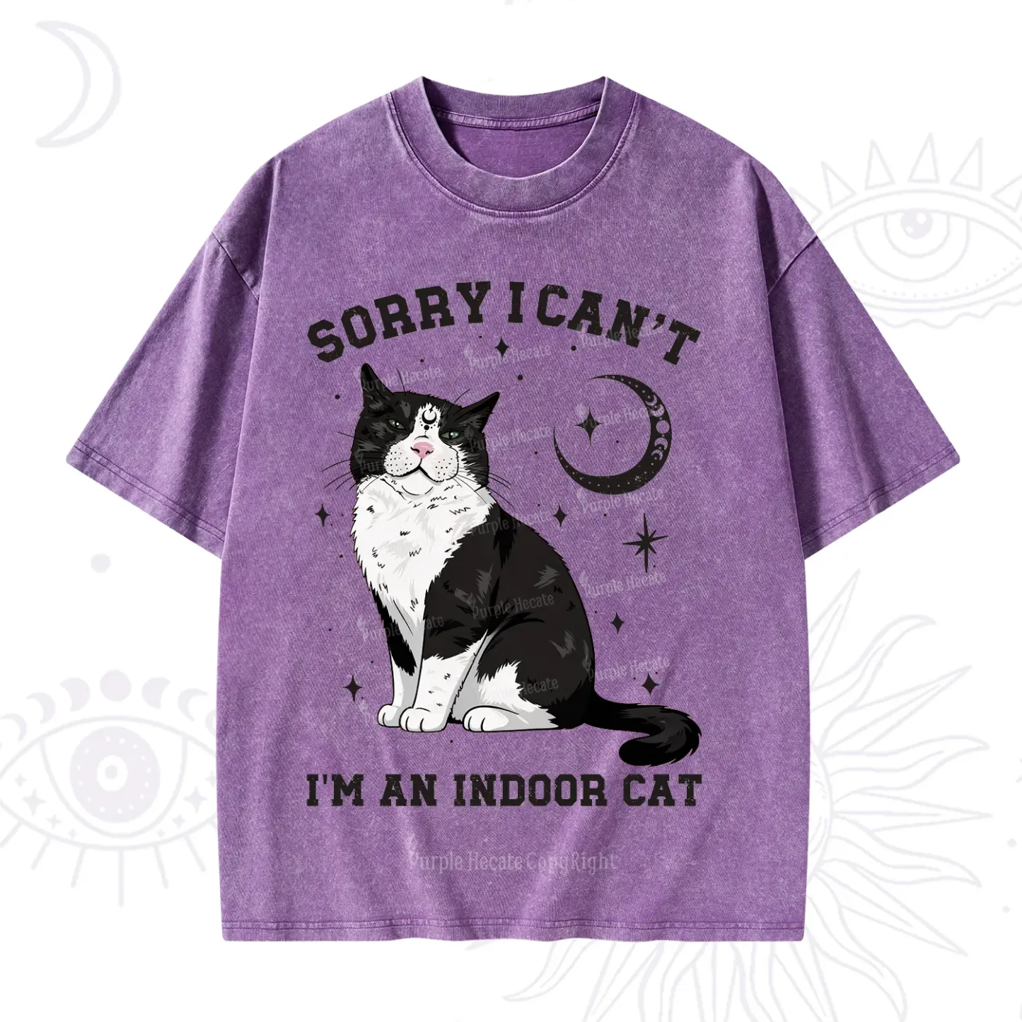 Purplehecate Sorry I Can't Go I'm an Indoor Cat Washed T-Shirt