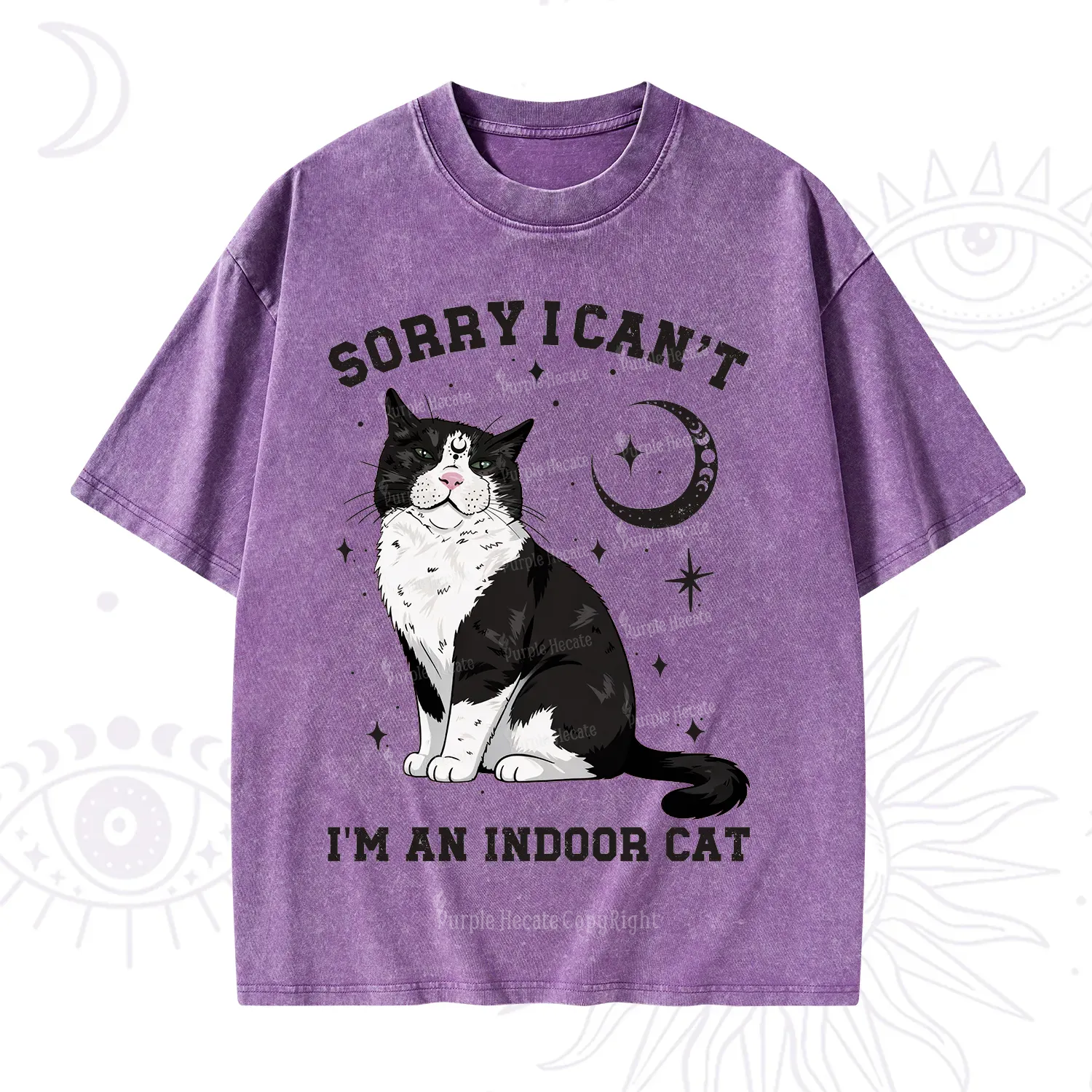 Purplehecate Sorry I Can't Go I'm an Indoor Cat Washed T-Shirt