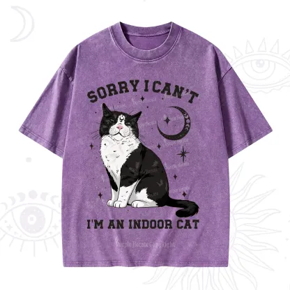 Purplehecate Sorry I Can't Go I'm an Indoor Cat Washed T-Shirt