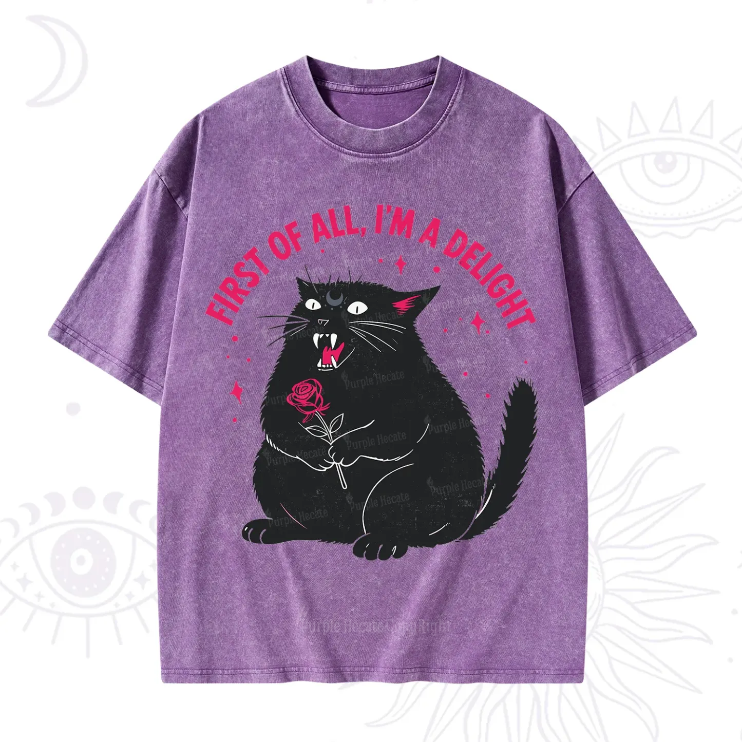 Purplehecate First Of All I'm A Delight Cat Washed T-Shirt