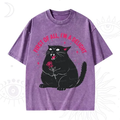 Purplehecate First Of All I'm A Delight Cat Washed T-Shirt