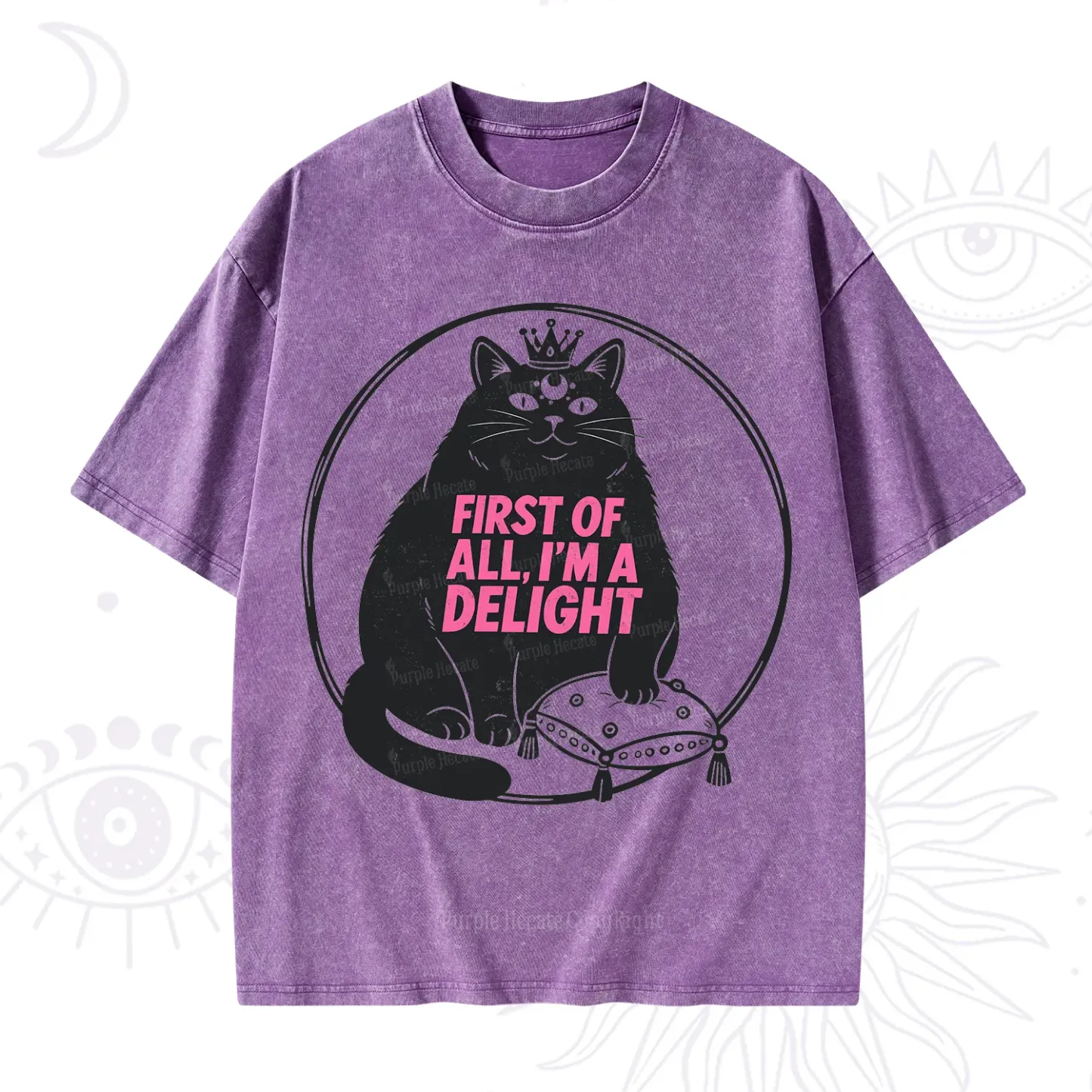 Purplehecate Black Cat First Of All I'm A Delight Washed T-Shirt