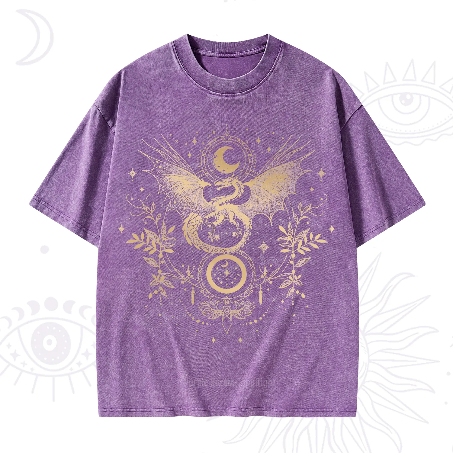 Purplehecate Celestial Dragon Moon Phase Washed T-Shirt