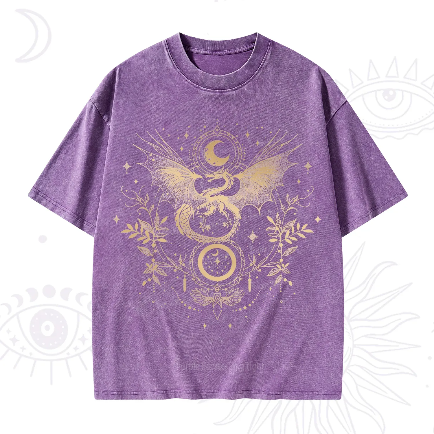 Purplehecate Celestial Dragon Moon Phase Washed T-Shirt