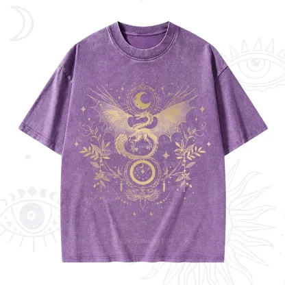 Purplehecate Celestial Dragon Moon Phase Washed T-Shirt