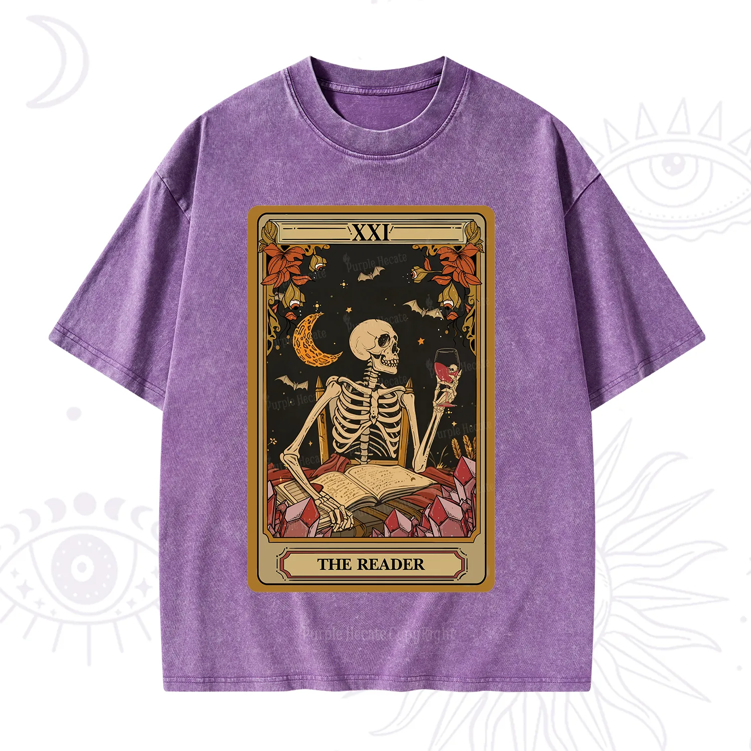 Purplehecate The Reader Tarot Skeleton Washed T-Shirt