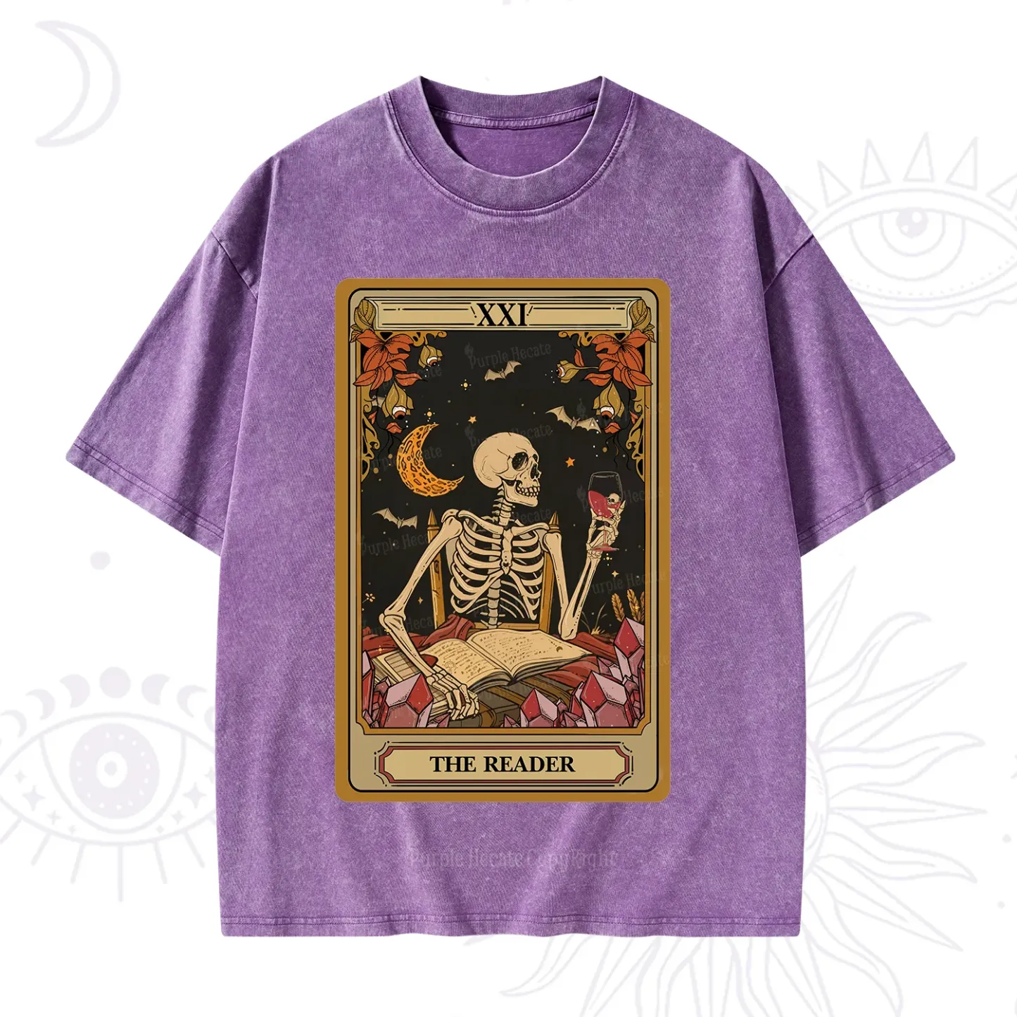 Purplehecate The Reader Tarot Skeleton Washed T-Shirt