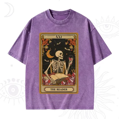 Purplehecate The Reader Tarot Skeleton Washed T-Shirt