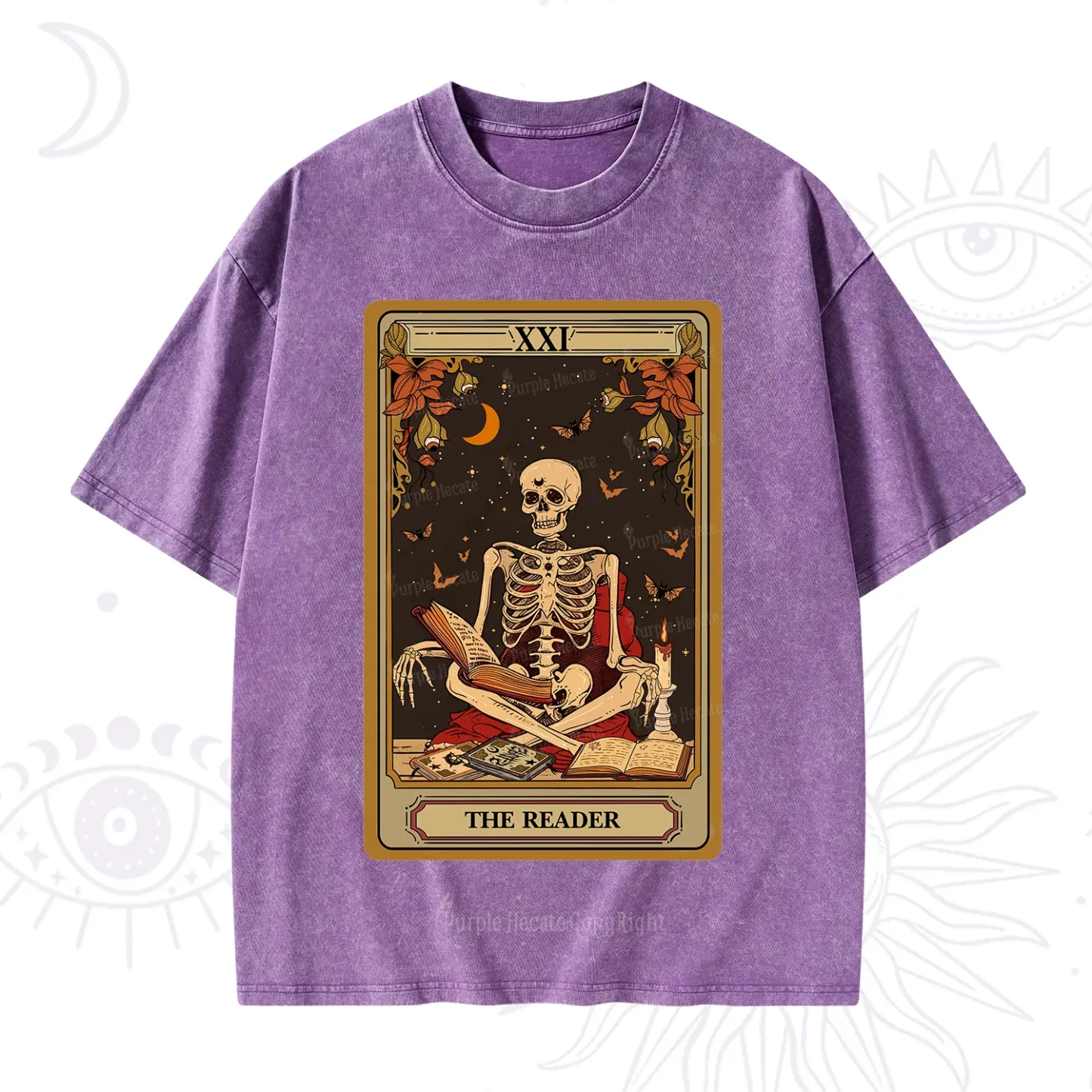 Purplehecate The Reader Tarot Card Washed T-Shirt