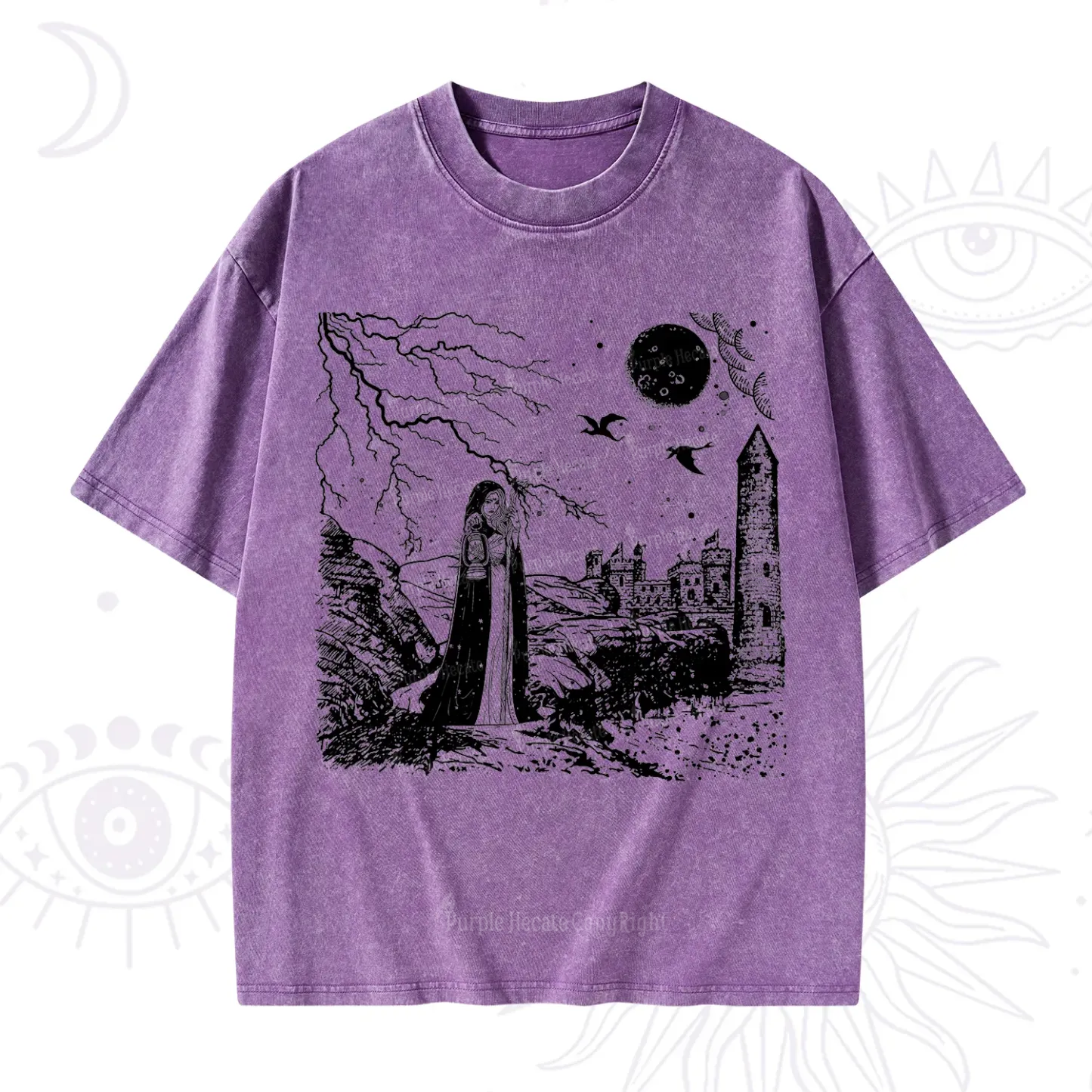 Purplehecate Black Moon Witch Spell Casting Washed T-Shirt