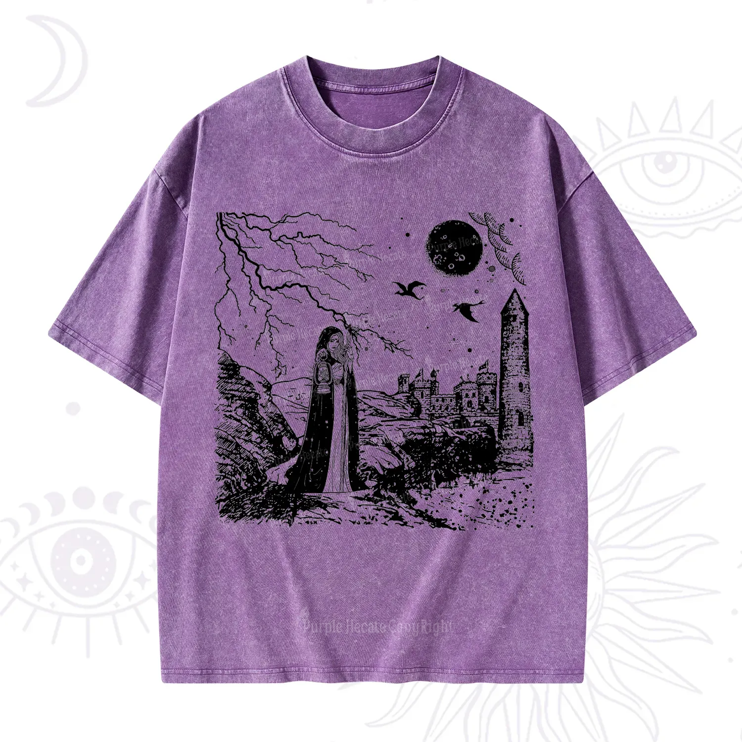 Purplehecate Black Moon Witch Spell Casting Washed T-Shirt