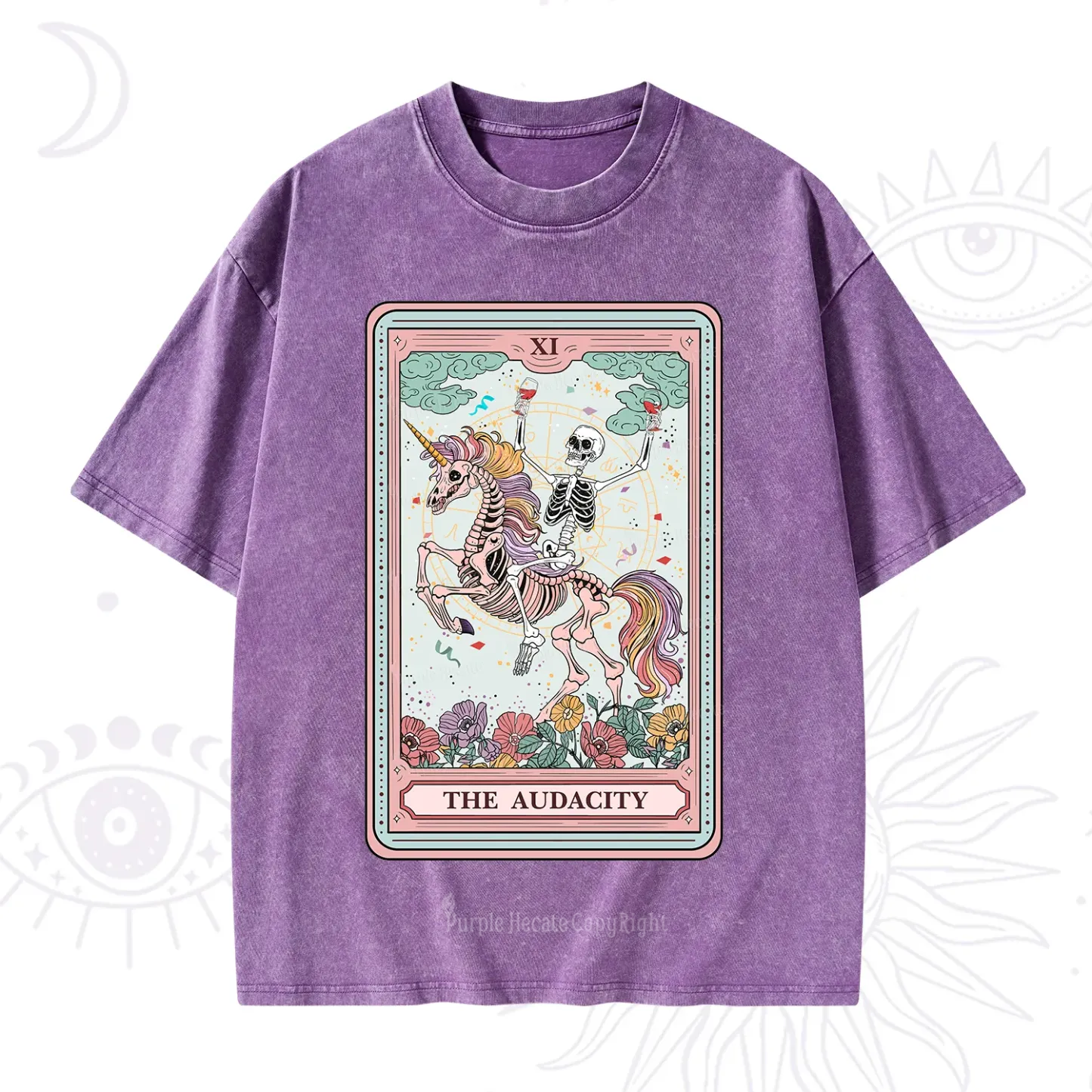 Purplehecate The Funny Skeleton Audacity Tarot Washed T-Shirt