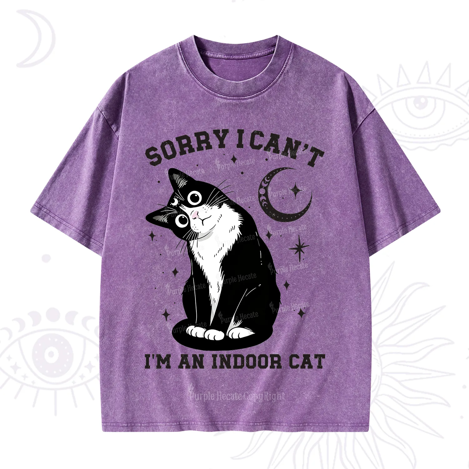 Purplehecate Sorry I Can't Go I'm an Indoor Cat Washed T-Shirt