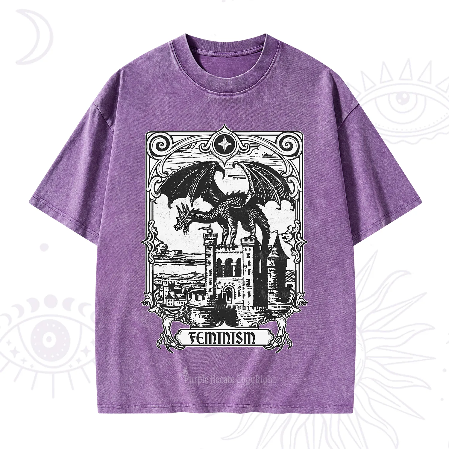 Purplehecate Medieval Feminist Dragon Washed T-Shirt