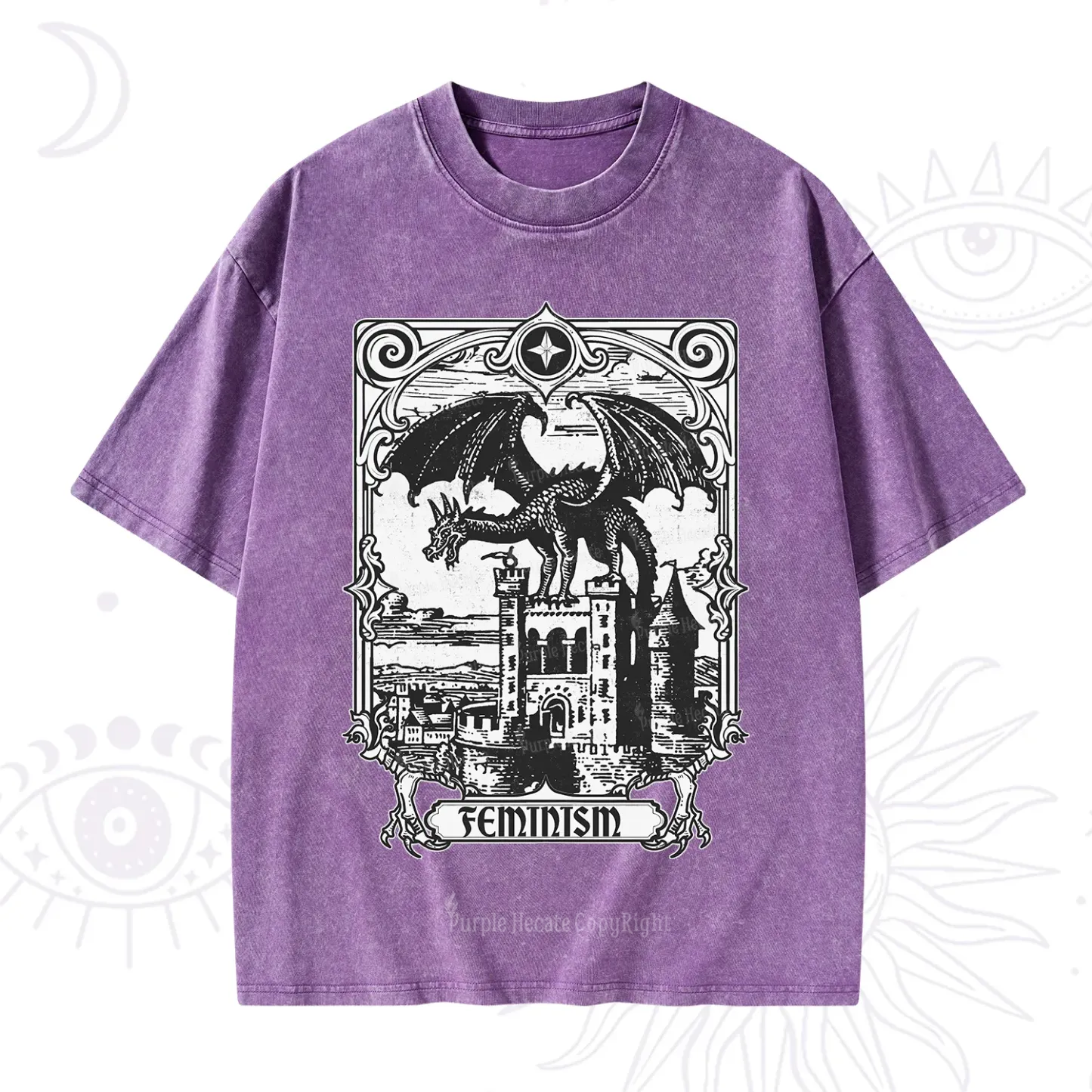 Purplehecate Medieval Feminist Dragon Washed T-Shirt
