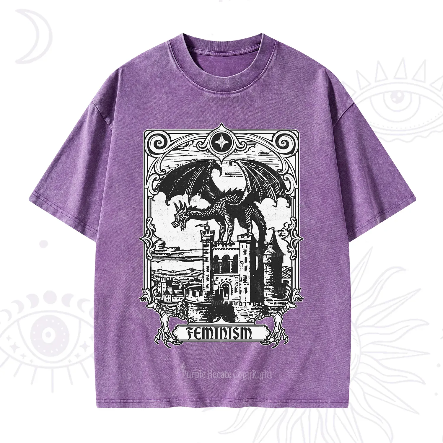 Purplehecate Medieval Feminist Dragon Washed T-Shirt