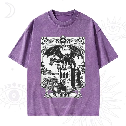 Purplehecate Medieval Feminist Dragon Washed T-Shirt