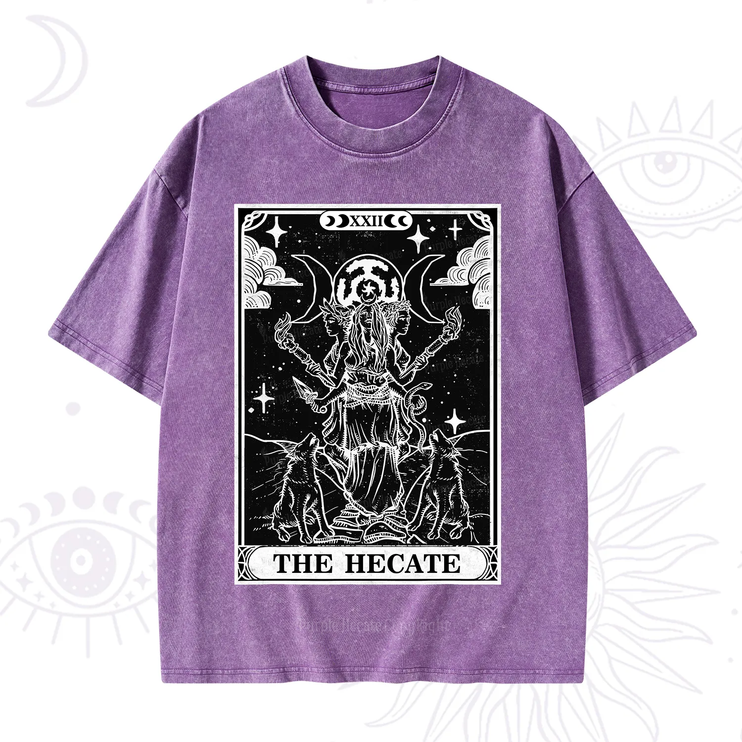 Purplehecate The Dark Moon Goddess Hecate Tarot Washed T-Shirt
