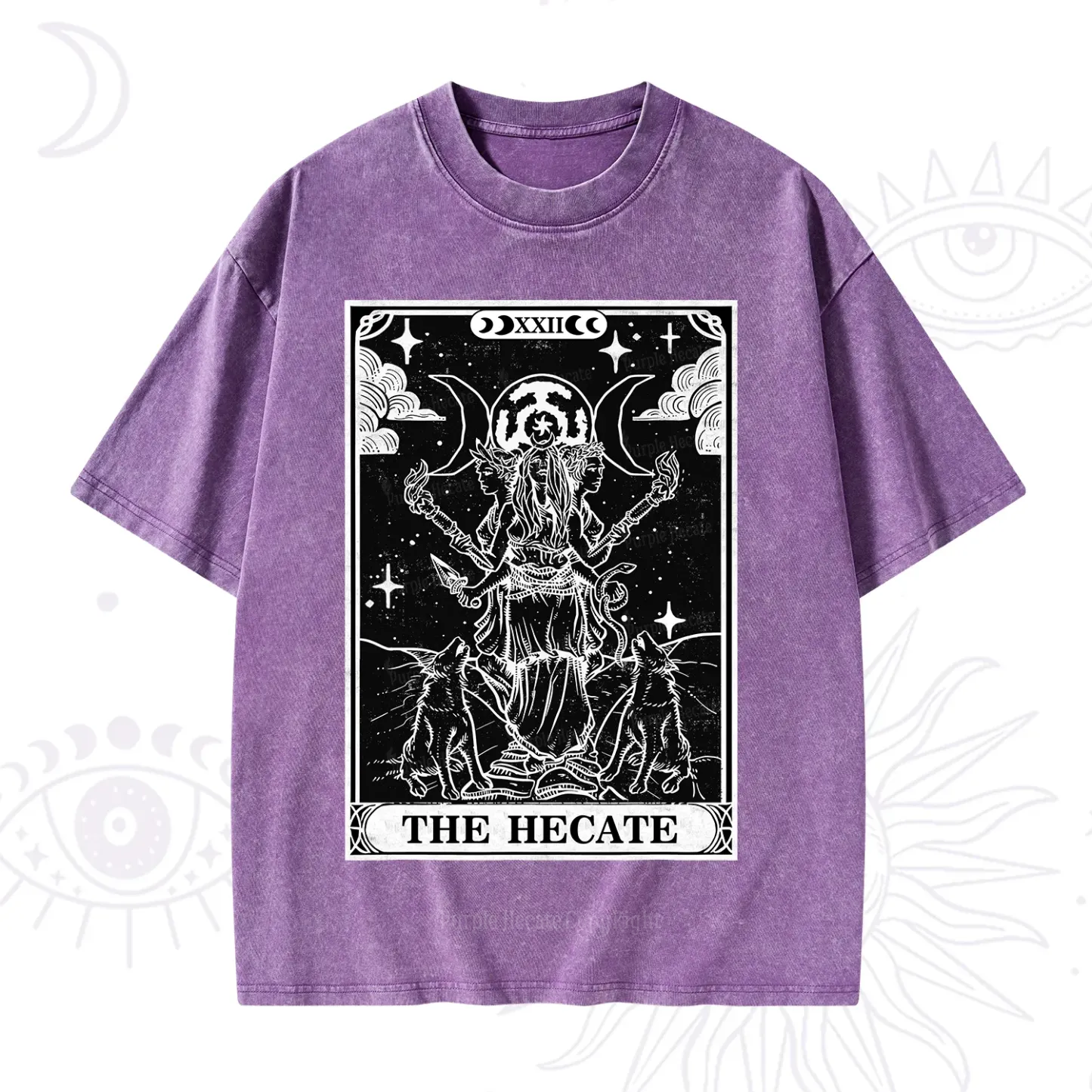 Purplehecate The Dark Moon Goddess Hecate Tarot Washed T-Shirt