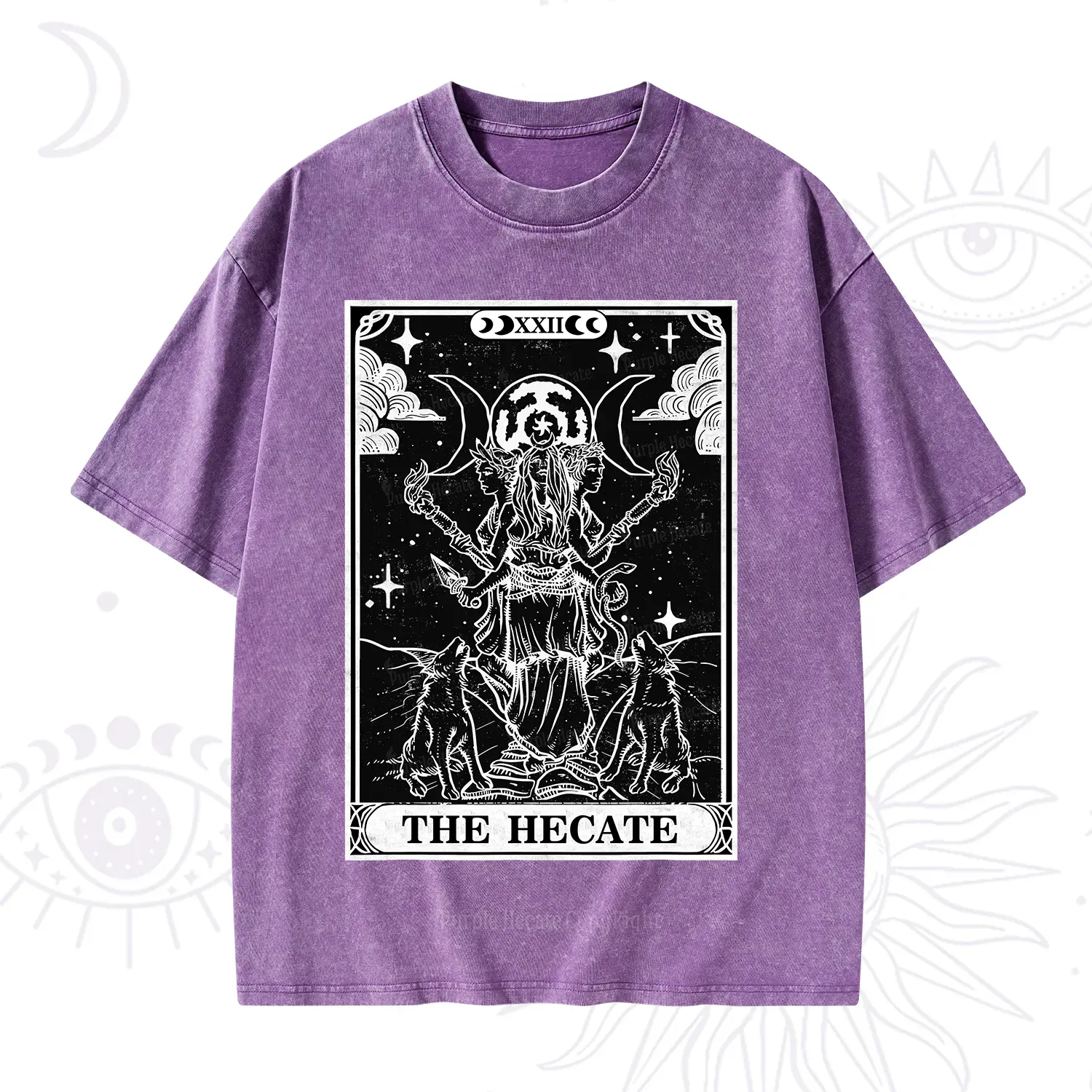 Purplehecate The Dark Moon Goddess Hecate Tarot Washed T-Shirt