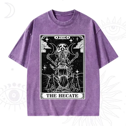 Purplehecate The Dark Moon Goddess Hecate Tarot Washed T-Shirt