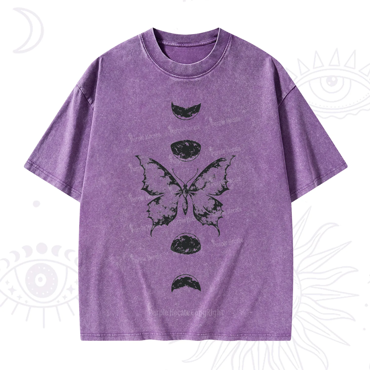 Purplehecate Lunar Butterfly Phases Washed T-Shirt