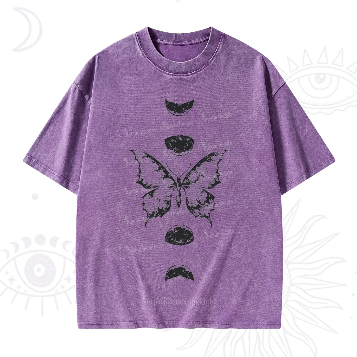 Purplehecate Lunar Butterfly Phases Washed T-Shirt