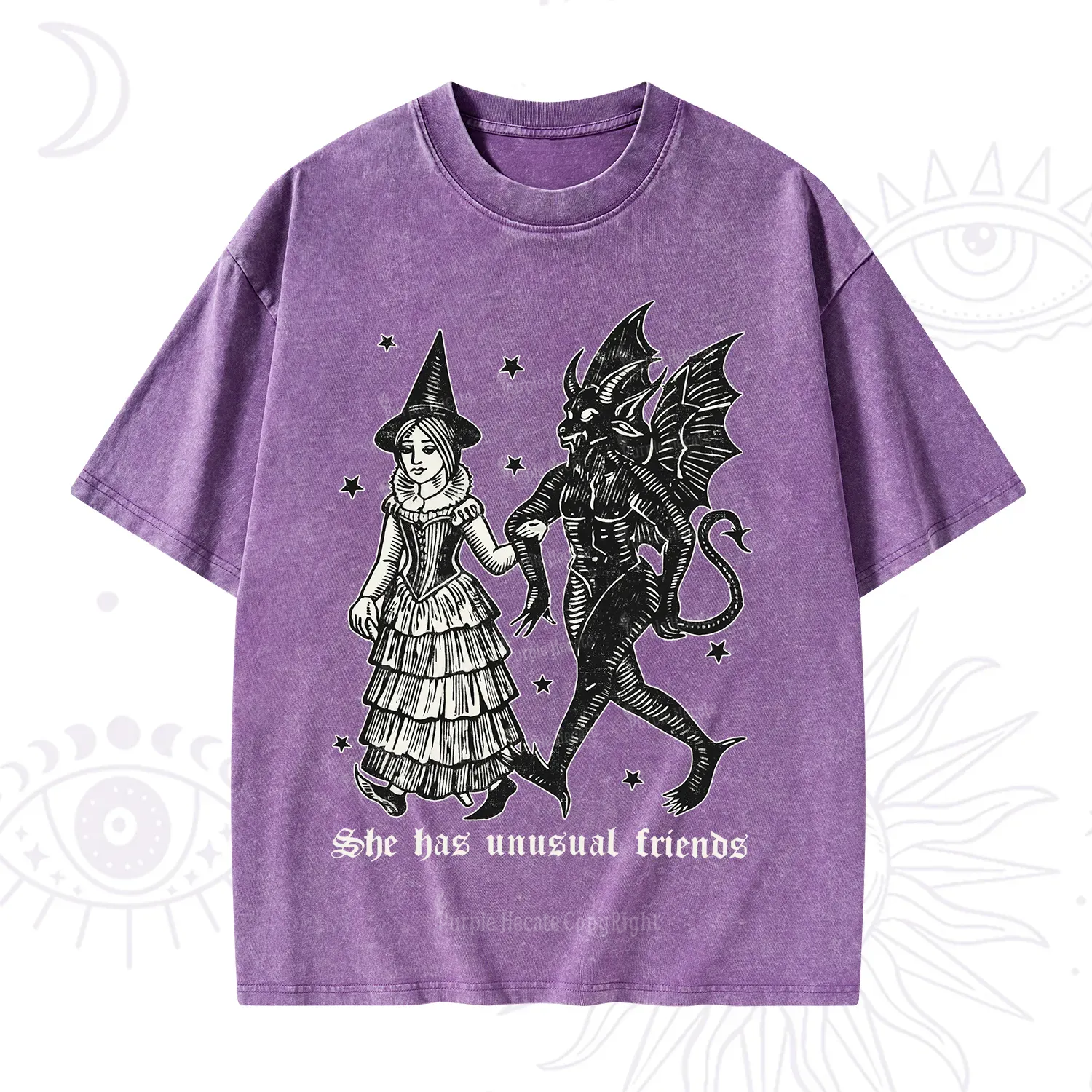 Purplehecate She Has Unusual Friends Washed T-Shirt