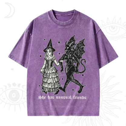 Purplehecate She Has Unusual Friends Washed T-Shirt
