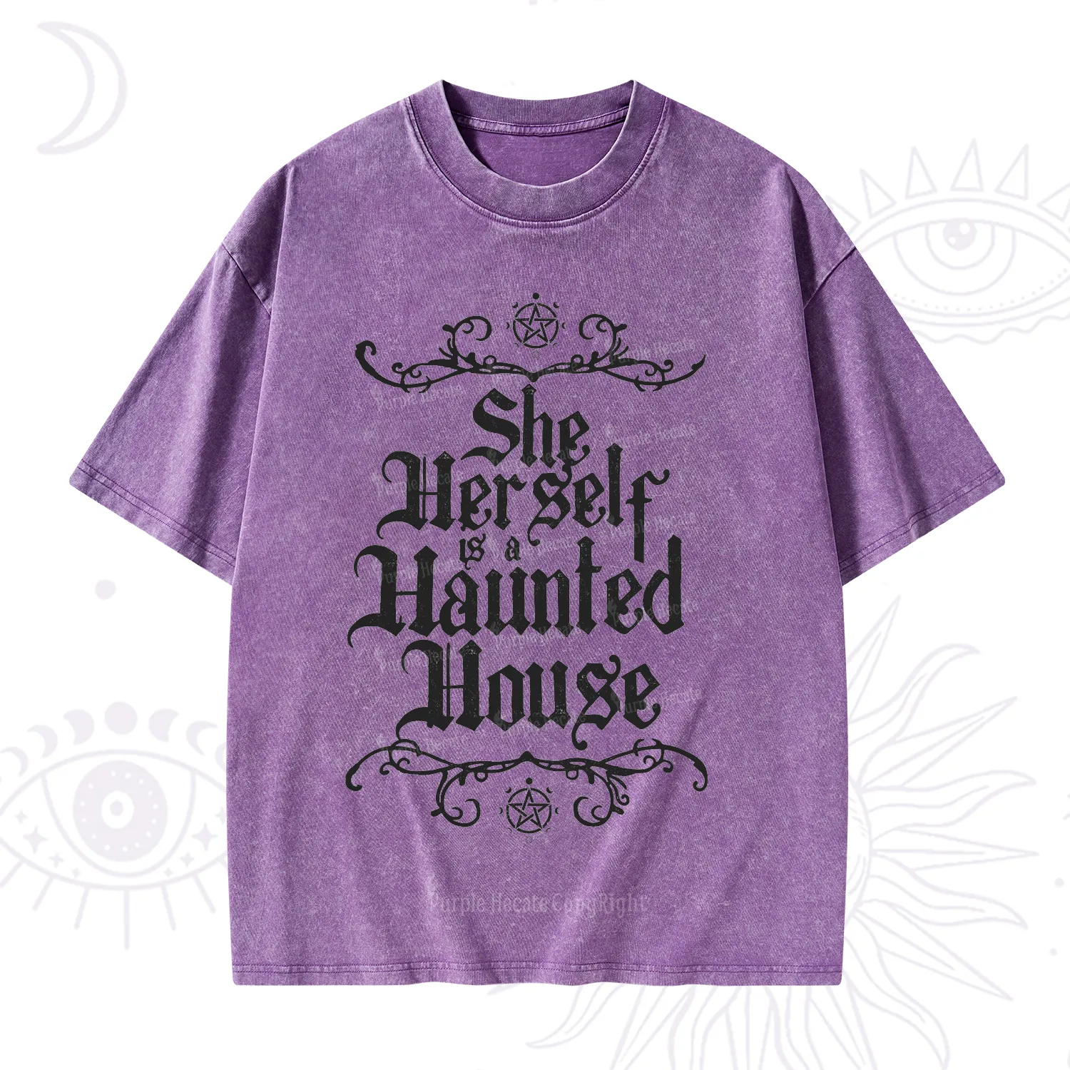 Purplehecate She Herself is a Haunted House Washed T-Shirt