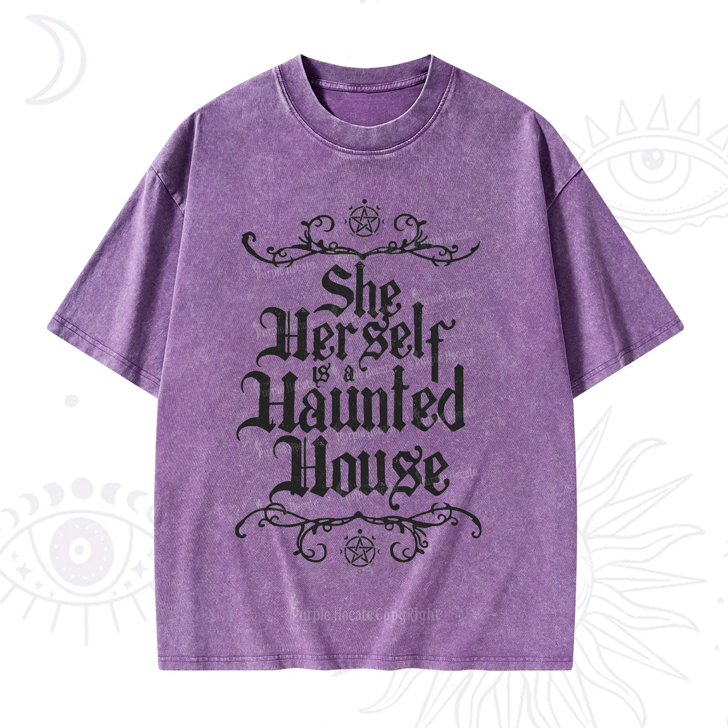 Purplehecate She Herself is a Haunted House Washed T-Shirt