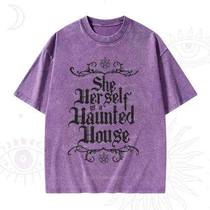Purplehecate She Herself is a Haunted House Washed T-Shirt