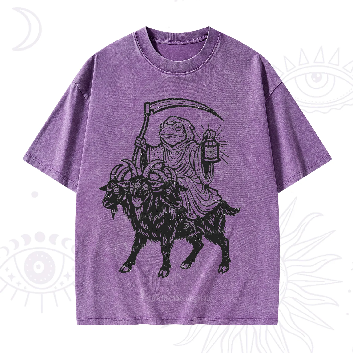 Purplehecate Death Frog Goat Rider Washed T-Shirt
