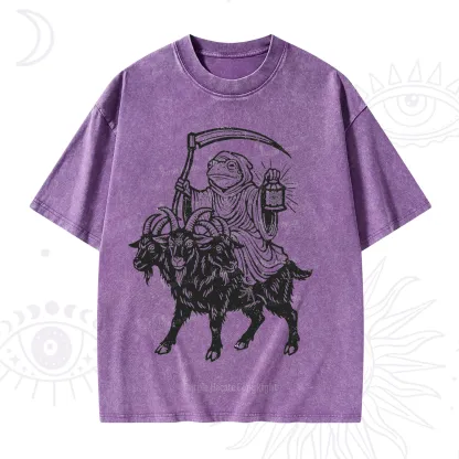 Purplehecate Death Frog Goat Rider Washed T-Shirt
