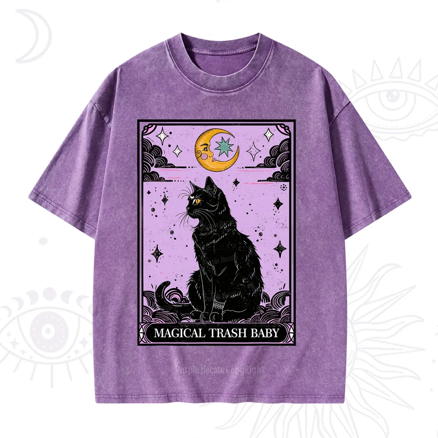 Purplehecate Magical Trash Baby Tarot Cat Washed T-Shirt