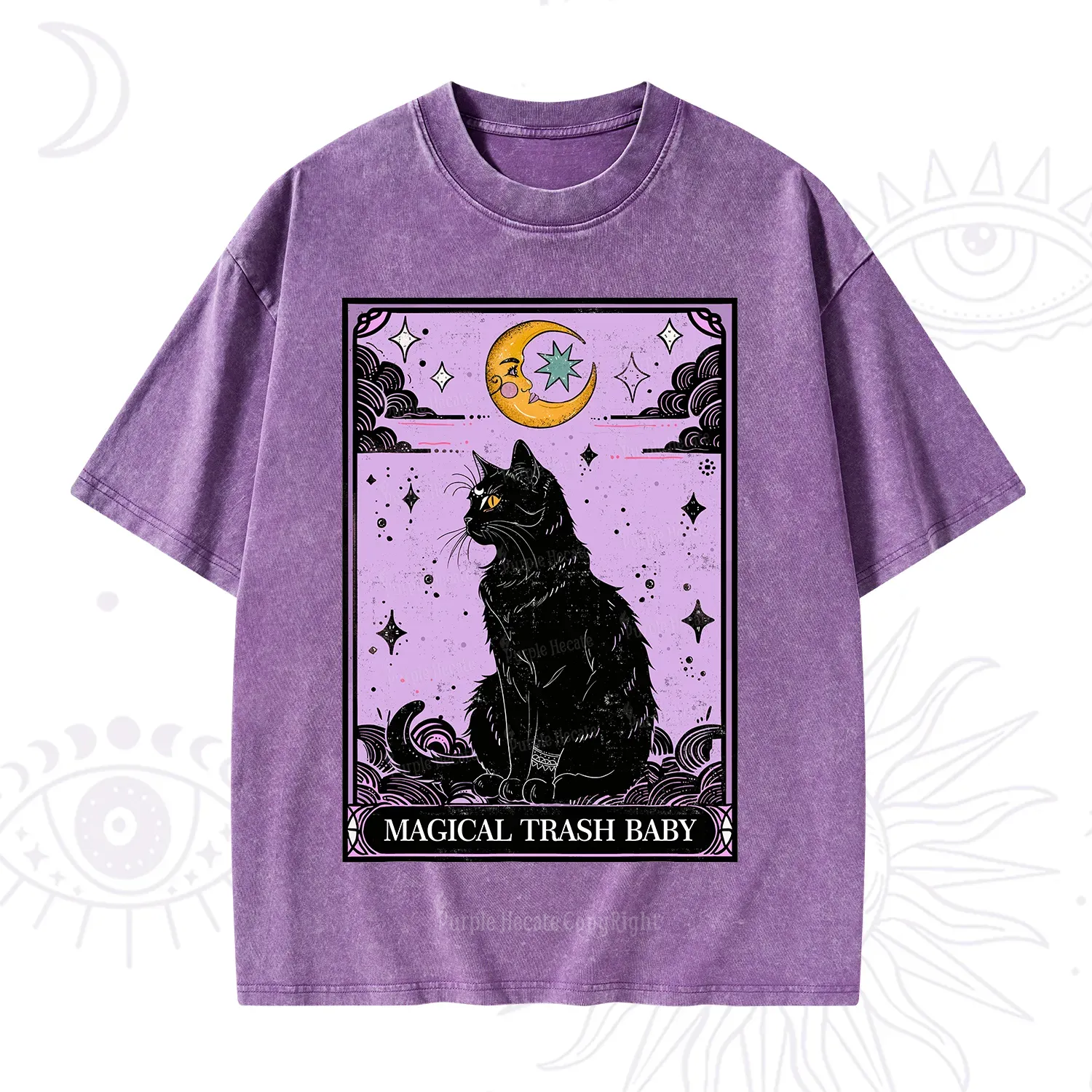 Purplehecate Magical Trash Baby Tarot Cat Washed T-Shirt