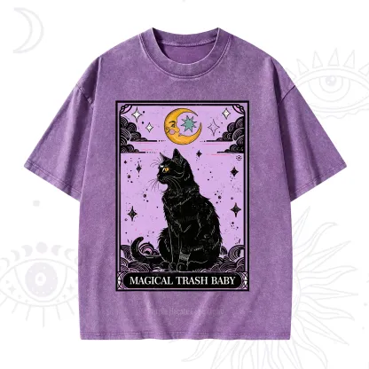 Purplehecate Magical Trash Baby Tarot Cat Washed T-Shirt