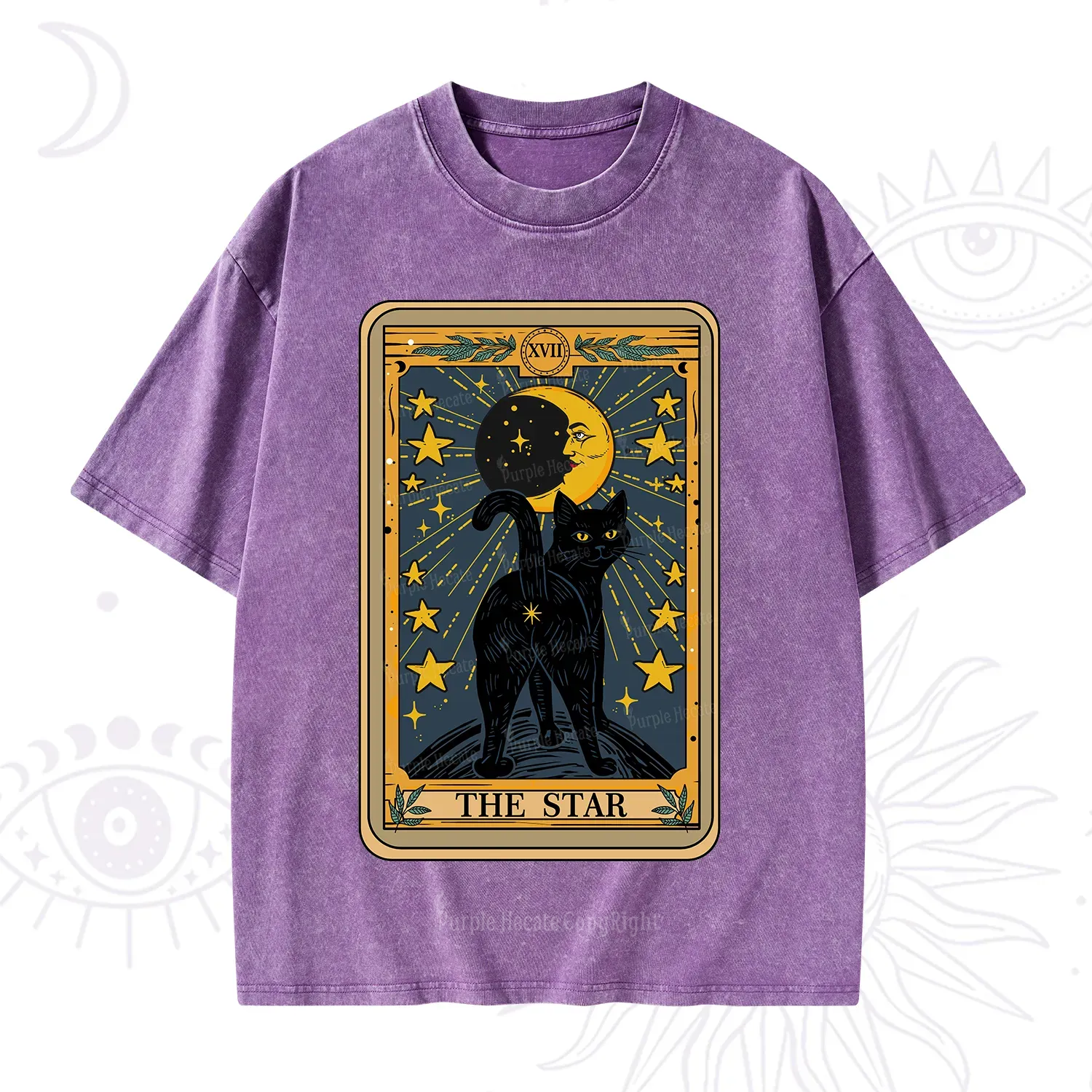 Purplehecate The Star Tarot Cat Washed T-Shirt