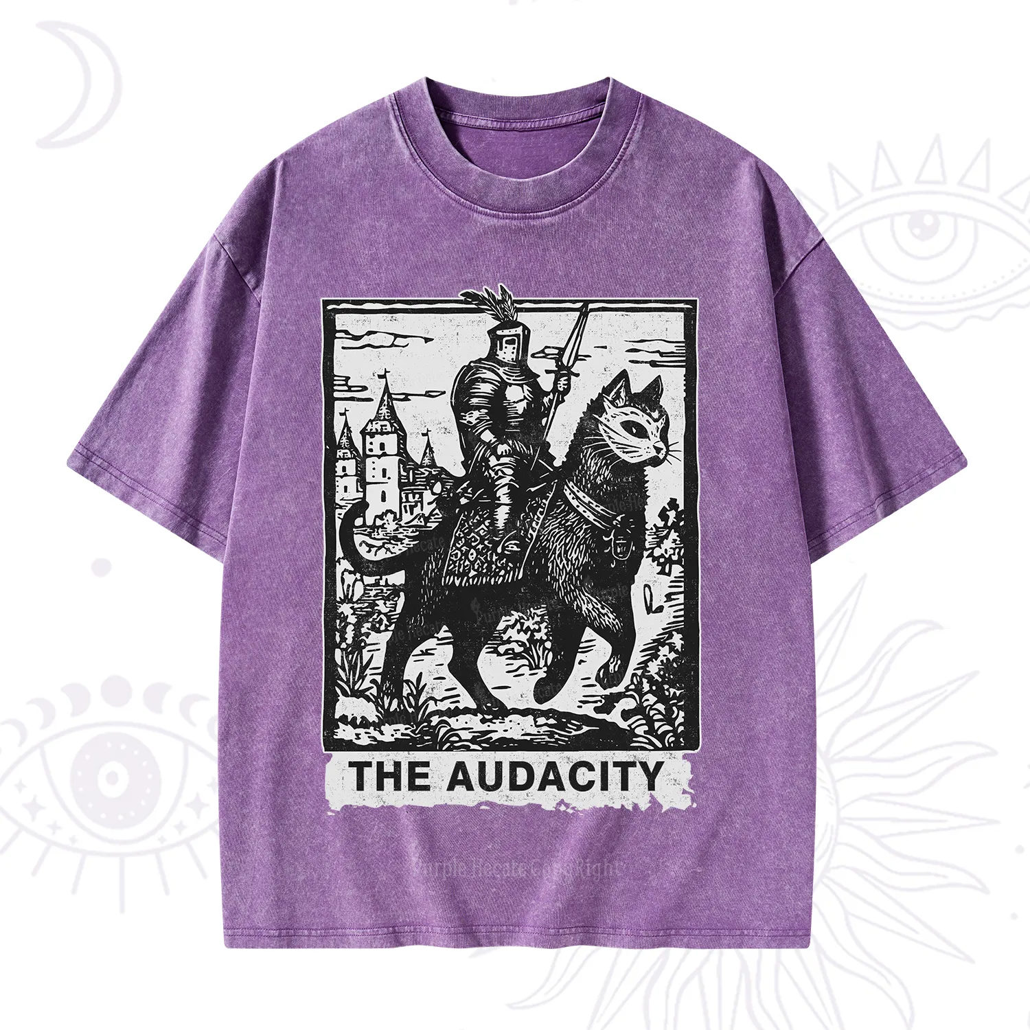 Purplehecate The Audacity Knight Cat Washed T-Shirt