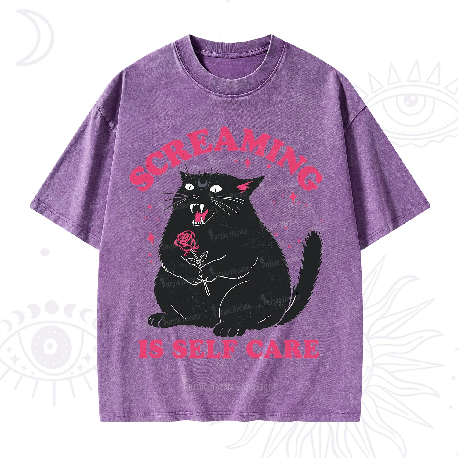 Purplehecate Funny Cat Screaming Is Self Care Washed T-Shirt