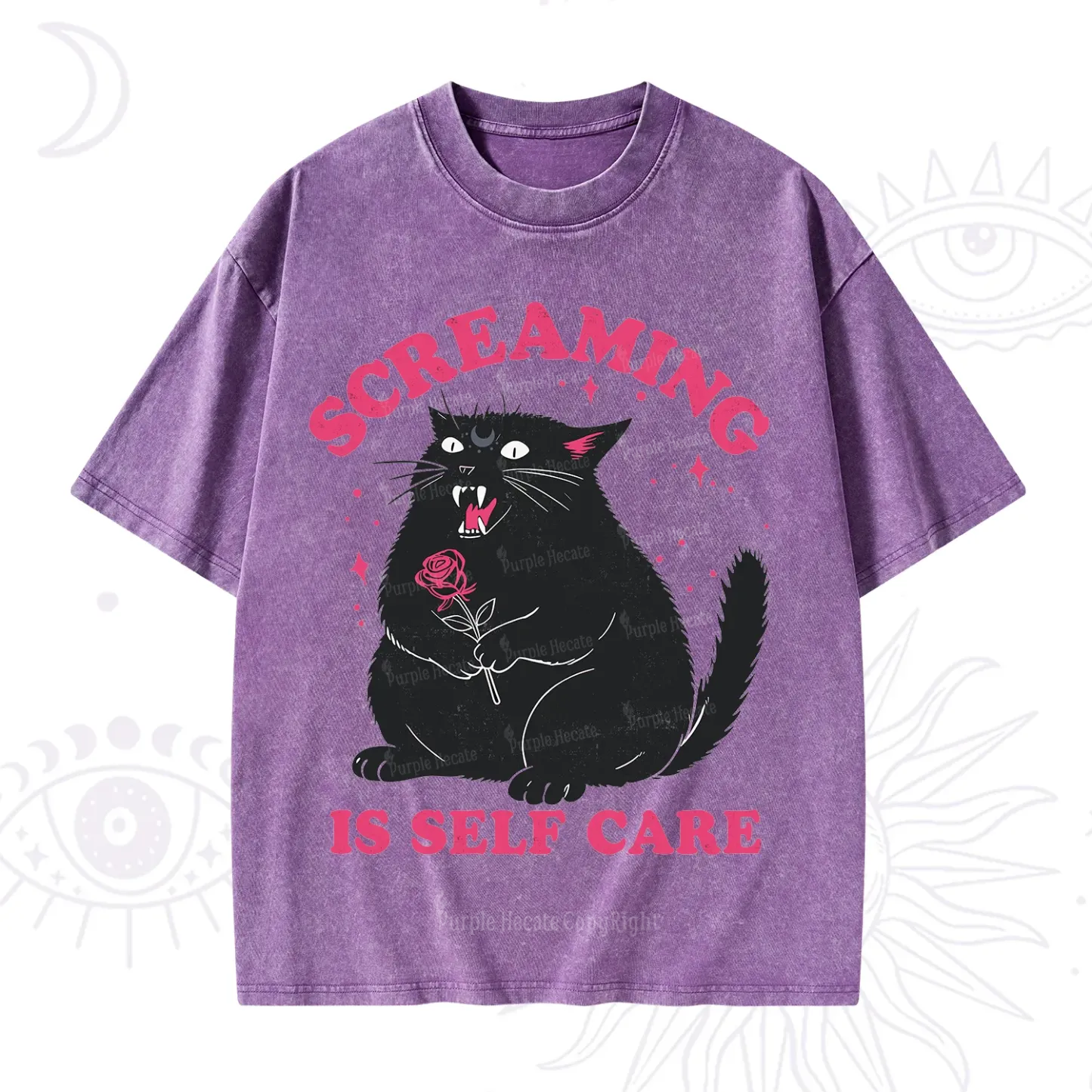 Purplehecate Funny Cat Screaming Is Self Care Washed T-Shirt