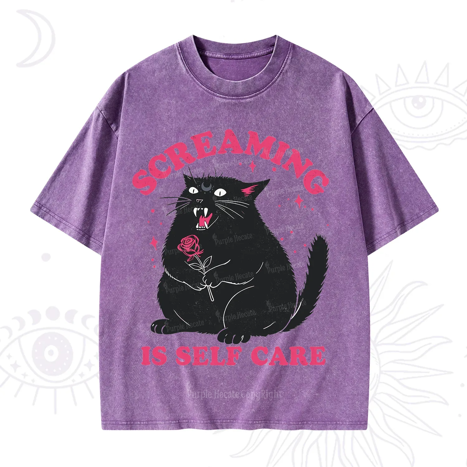 Purplehecate Funny Cat Screaming Is Self Care Washed T-Shirt