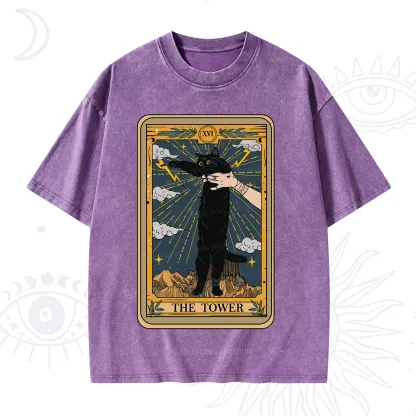 Purplehecate The Tower Cats Tarot Washed T-Shirt