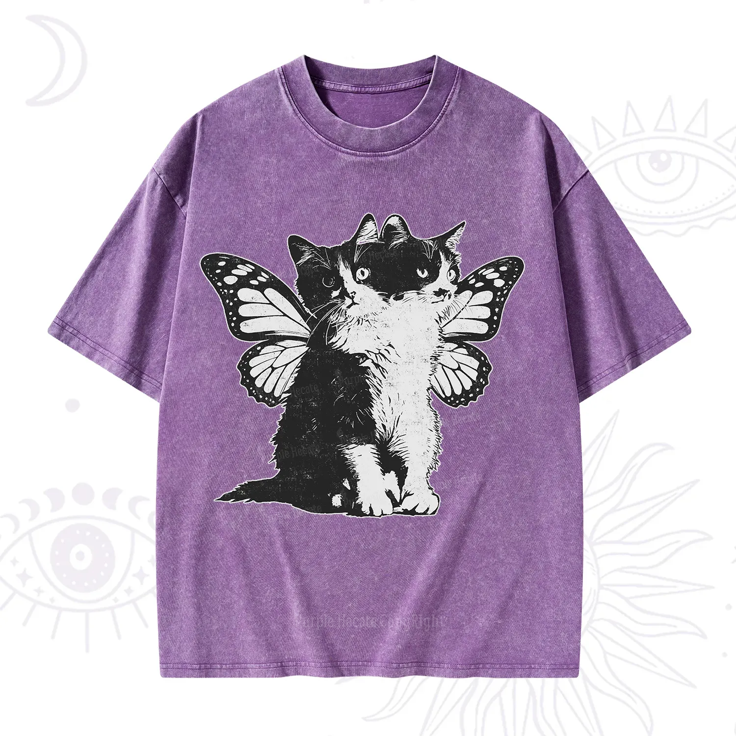 Purplehecate Mystery Butterfly Cat Washed T-Shirt